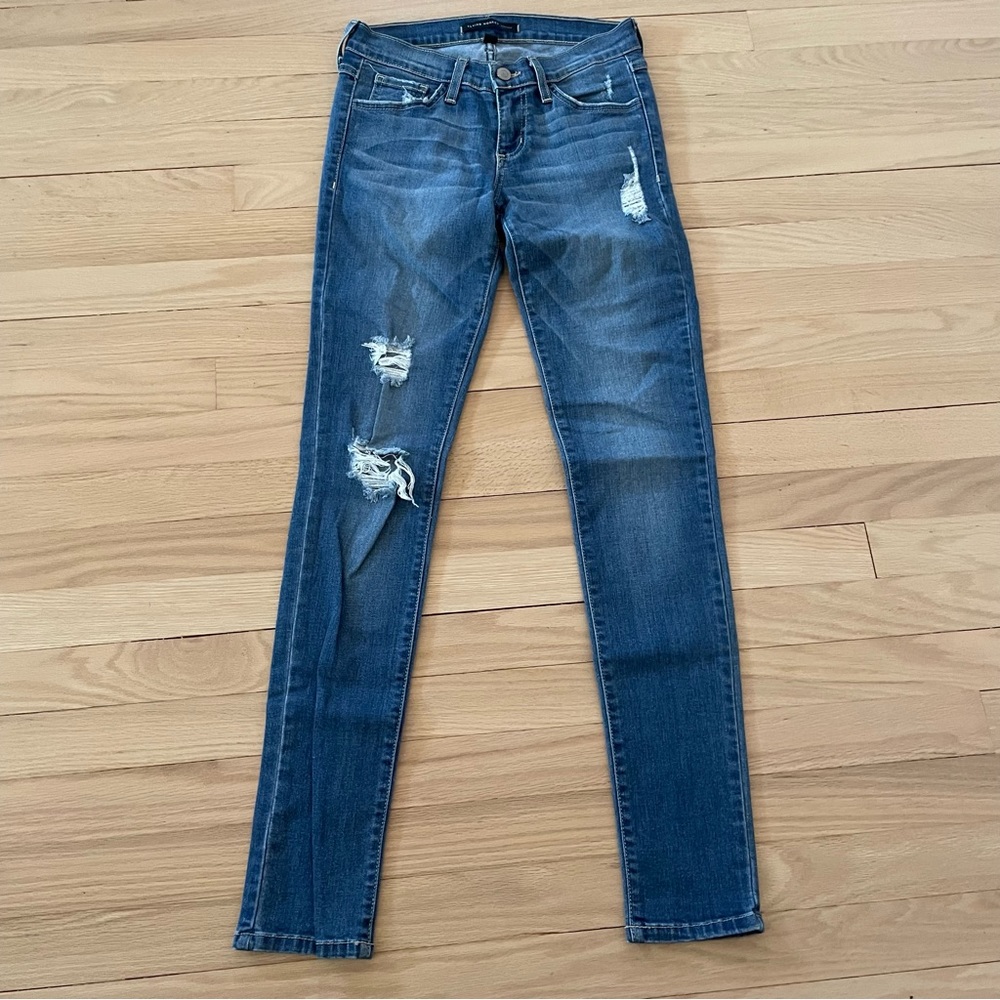 Flying monkey, low rise, dark wash, lightly distressed, skinny jeans